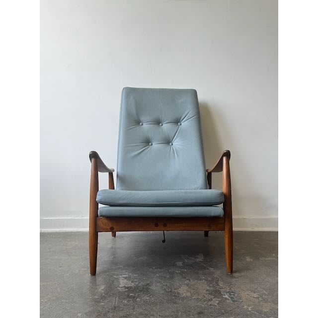 1950's Attributed to Milo Baughman for James Inc. Leather Recliner and Ottoman For Sale - Image 12 of 13
