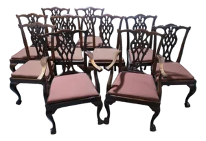 Ten Chippendale Style Clawfoot 19th Century Dining Chairs