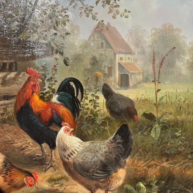 Framed Oil-on-Board Farmyard Scene in the Dusseldorf School Style, Circa Mid-Century For Sale In Los Angeles - Image 6 of 16