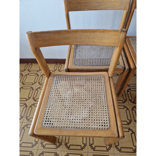 Mid-Century Modern Vintage Chairs in Cane and Wood, 1970, Set of 4 For Sale - Image 3 of 7
