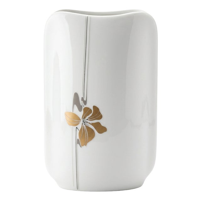 Vintage Dutch Modernist Gilded Porcelain Vase with Floral Motif from Royal Schwabap, 1978 For Sale