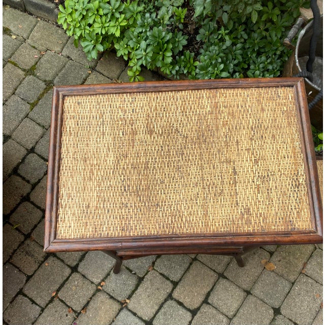 1980s Boho Chic Rattan Side Table For Sale - Image 5 of 8