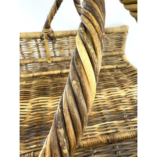 Oversized Vintage French Country Wicker Basket With Twisted Handle – Firewood or Blanket Storage For Sale - Image 4 of 11