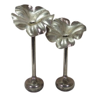 2 Marilena Mariotto Brazilian Modernist Hammered Silverplate Flower Vases 19" For Sale
