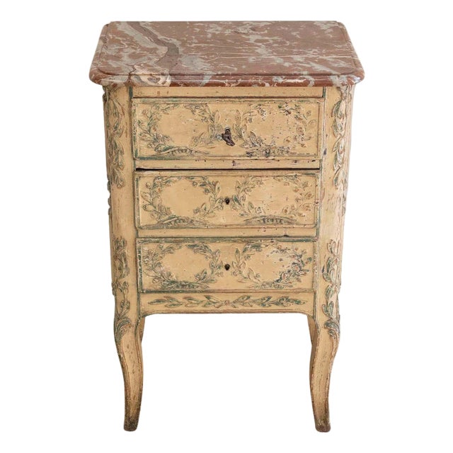 19th Century French Transition-Style Half Chest of Drawers with Marble Top For Sale