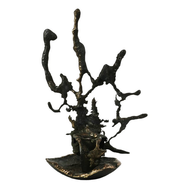 Brutalist Cast Iron Candlestick, Belgium, 1960s For Sale