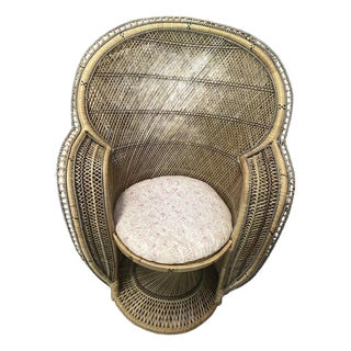 Petite Vintage Wicker Peacock Chair and Cushion For Sale
