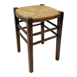 Antique English Wood Woven Rush Seat Stool