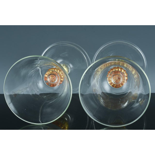 Glass Vintage Murano Glass Champagne Coupes, Peach and Gold-Leaf Ribbed Stems, Set of Ten For Sale - Image 7 of 8