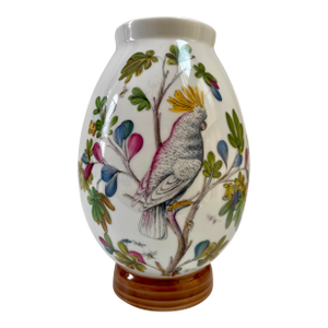 Vintage Porcelain Hand-Painted Floral & Exotic Parrot Vase