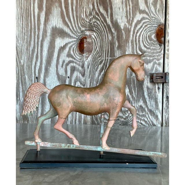 Wood Vintage Boho Patinated Copper Horse Weathervane For Sale - Image 7 of 10