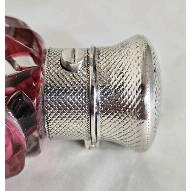 Antique Victorian Bohemian Cut Glass Vanity Scent Bottle with Silver Mount For Sale - Image 12 of 18