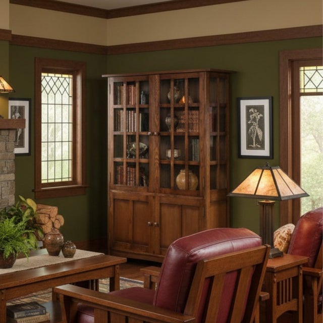 Mission Oak 4 Door Display China Cabinet - Walnut - 49"w For Sale - Image 12 of 13