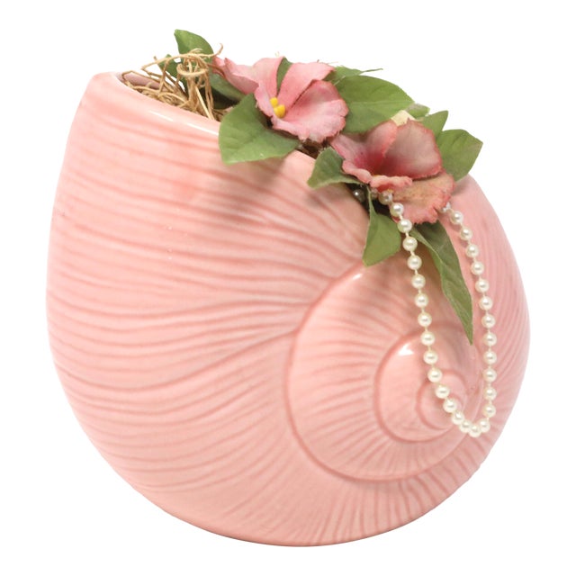 Vintage Pink Ceramic Nautilus Shell Vase or Planter Chairish