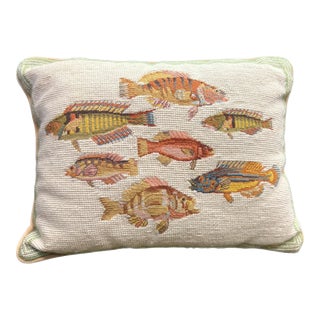 Vintage Needlepoint Fish Accent Pillow For Sale