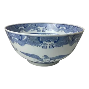 Early 20th Century Large Blue and White American Eagle Bowl