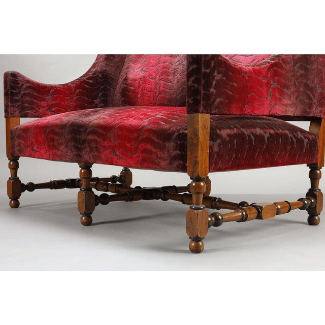 Large Louis XIII Sofas in Burgundy Red Velvet, 1900s, Set of 2 For Sale - Image 10 of 17