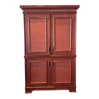 Large Asian Bamboo Detailed Red Armoire For Sale