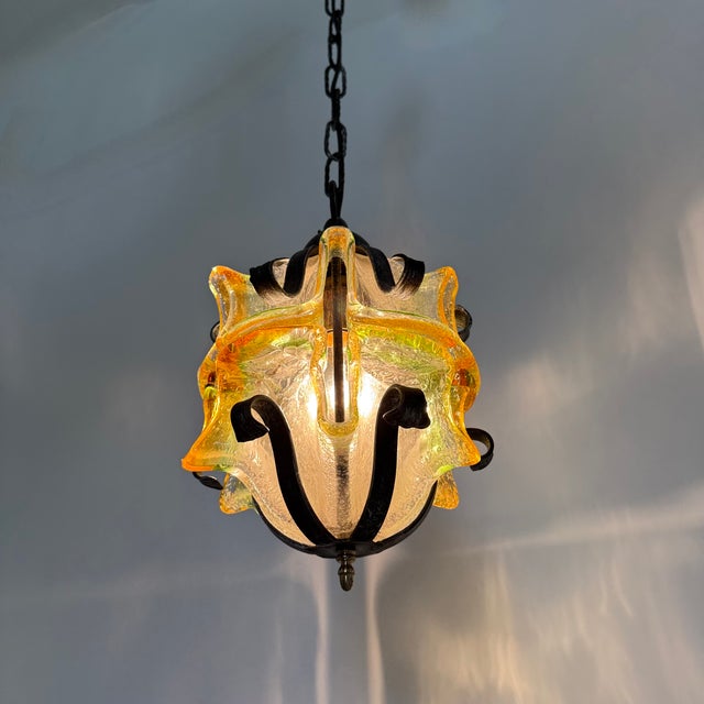 1970s Brutalist Glass and Iron Hanging Lamp, 1970s For Sale - Image 5 of 17