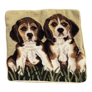 Handmade Needlepoint Pillow Cover Featuring Two Beagle Puppies For Sale