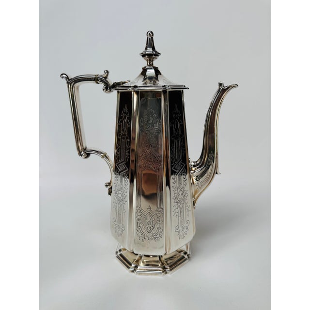 Antique S & Co Engraved Silver Plate Coffee Pot For Sale - Image 6 of 15