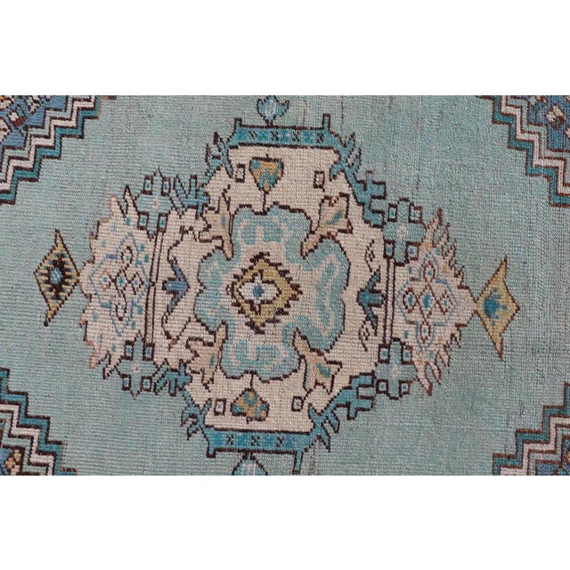 Vintage Turkish Oushak Rug With Vibrant Teal and Rich Maroon Accents For Sale - Image 4 of 10