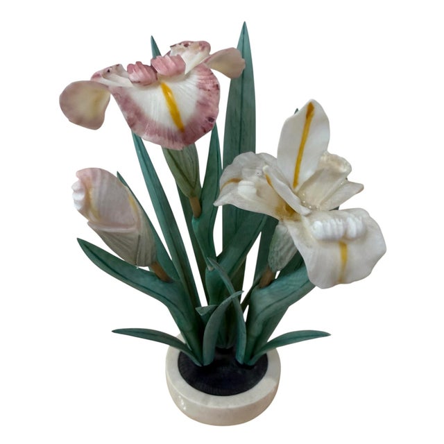 Japanese Antique Carved Irises Potted in Vessel For Sale - Image 3 of 12