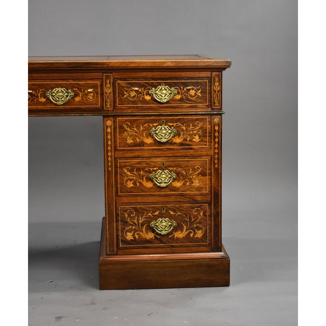 19th Century Victorian English Rosewood & Marquetry Writing Table For Sale - Image 5 of 14