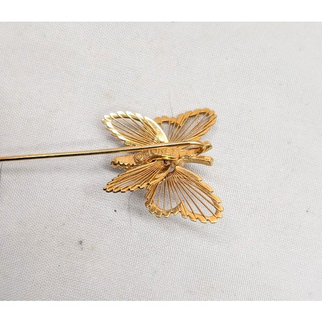 Vintage Signed Monet Goldtone Butterfly Jabot Brooch For Sale In Philadelphia - Image 6 of 6