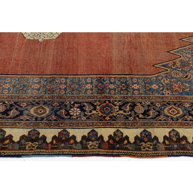 Antique Bidjar Style Wool Rug in Terracotta & Indigo, Hand-Knotted Medallion For Sale In New York - Image 6 of 12