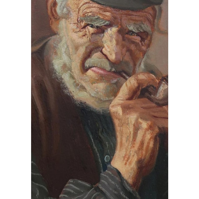 Antique Oil Painting: Ukrainian Man With Pipe, Socialist Realism Art 47-33 For Sale - Image 6 of 6