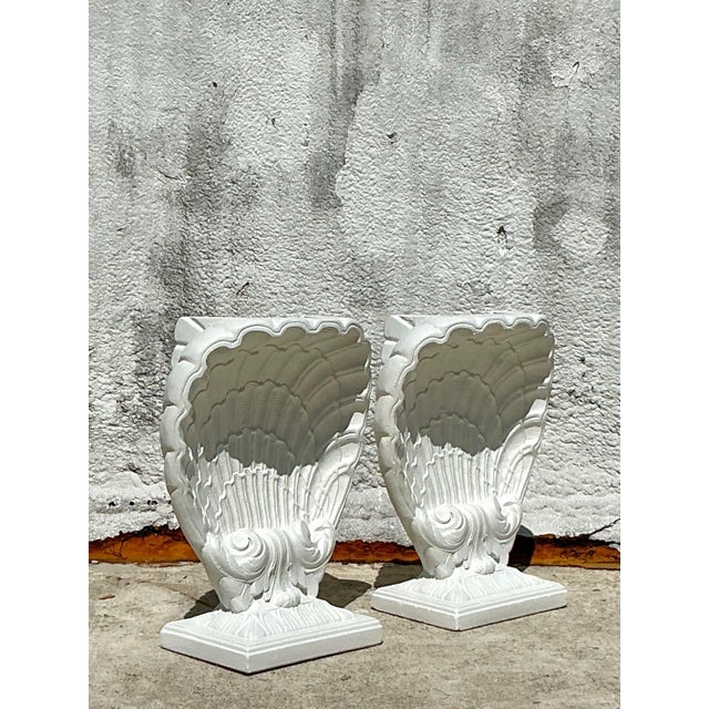 Vintage Coastal Cast Plaster Clam Shell Table Pedestals - Set of 2 For Sale - Image 9 of 10