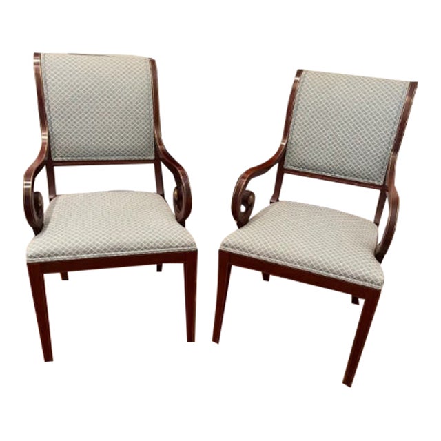 Arm Chairs Dining Living Room Library Kindel Sleigh Back Vintage For Sale