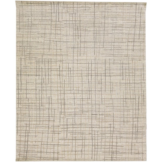 Textile Modern Texture Handmade Abstract Beige & Gray Wool Rug For Sale - Image 7 of 7