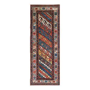Eye-Catching Multicolored Ground With Geometric Design Antique Caucasian Shirvan Rug by Mr. Jabari