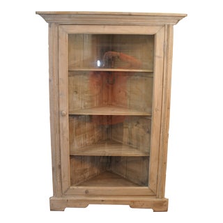 Late 20th Century Distressed Pine Hanging Corner Cabinet For Sale