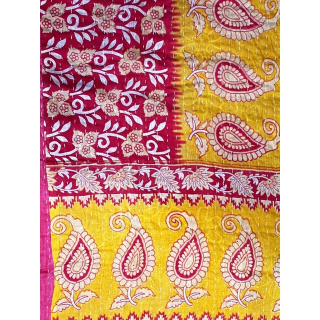 Vintage Indian CottonThrow Kantha Quilt 83" by 52" W For Sale In New York - Image 6 of 11