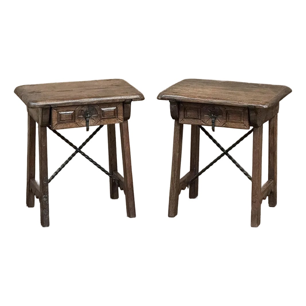 Pair Rustic Spanish End Tables With Wrought Iron | Chairish