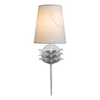 Matthew Izzo Home Delilah Silver Leaf Wall Sconce With White Linen Shade For Sale