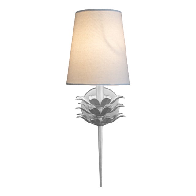 Matthew Izzo Home Delilah Silver Leaf Wall Sconce With White Linen Shade For Sale