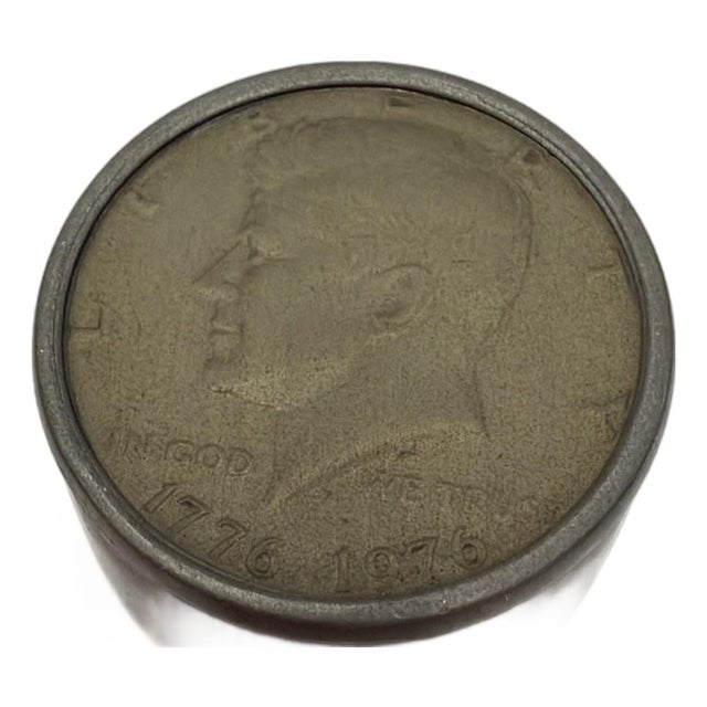 1976 Kennedy BICENTENNIAL HALF DOLLAR Coin Pewter Shot Glass Vintage 2.25" x 2" For Sale