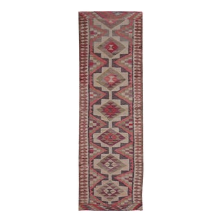 1970s Vintage Turkish Oushak Handmade Wool Cotton Pink Runner Rug For Sale