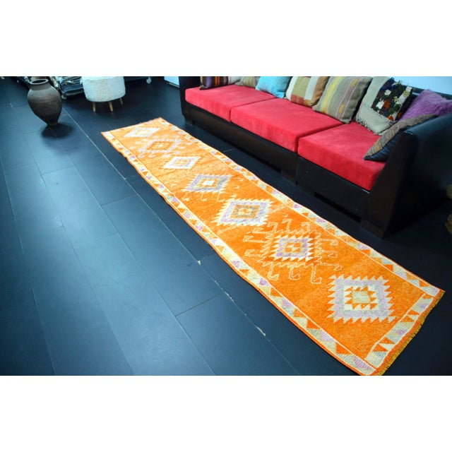 Turkish 1960s Vintage Traditional Turkish Herki Orange Runner For Sale - Image 3 of 11