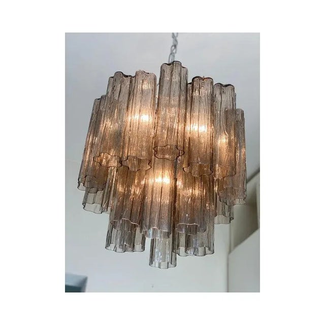 Gray Tronchi Murano Glass Chandelier in Venini Style from Simoeng For Sale - Image 3 of 11