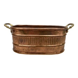 Mid 20th Century Small Polished Hand Wrought Copper Planter With Brass Handles For Sale
