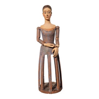 18th Century Portuguese Baroque Santos Cage Doll With Glass Eyes, Virgin, Mannequin For Sale