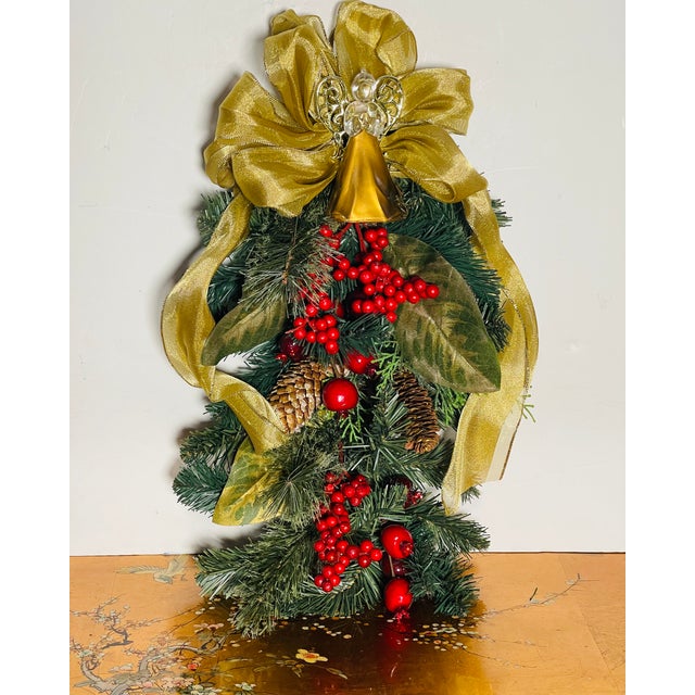 2000 - 2009 Handmade Christmas Holiday Swag With Gold Blown Glass Angel For Sale - Image 5 of 6
