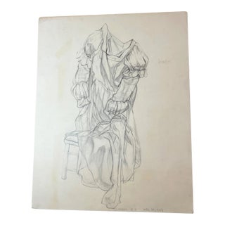 Original 1949 Vintage E. Meyer Dress Clothing Study Pencil Drawing Illustration For Sale