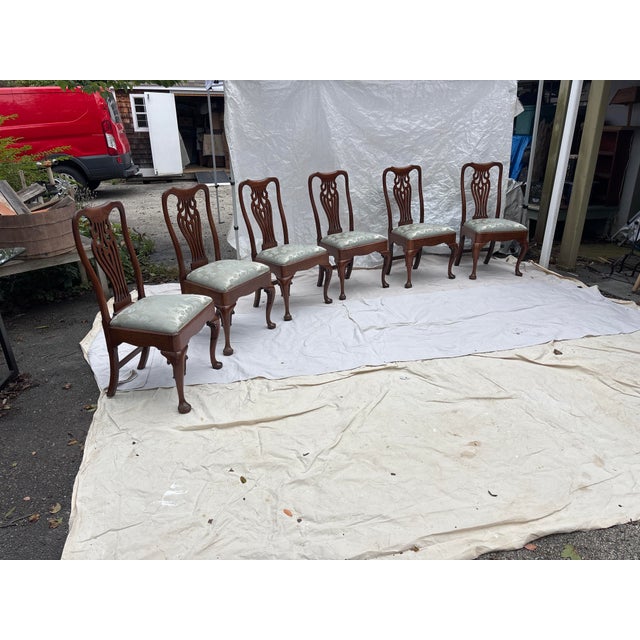 Set of 6 Queen Anne Finely Carved Walnut Dining Chairs. Made in England in the Eighteenth Century. Slip seats were...