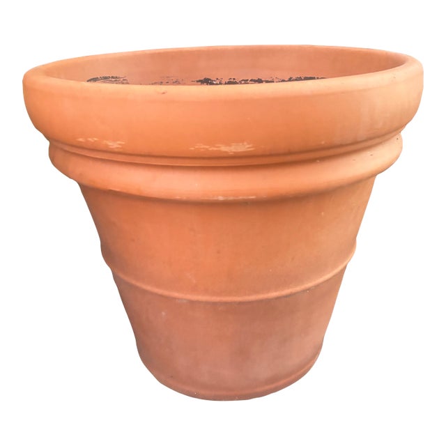 Large Vintage Italian Terracotta Garden Planter With Rolled Rim, Tuscany For Sale